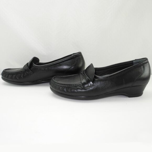 SAS Tripad Comfort Black Leather Loafers Moc Toe Wedge - Women's Size 8 Narrow - Picture 3 of 7